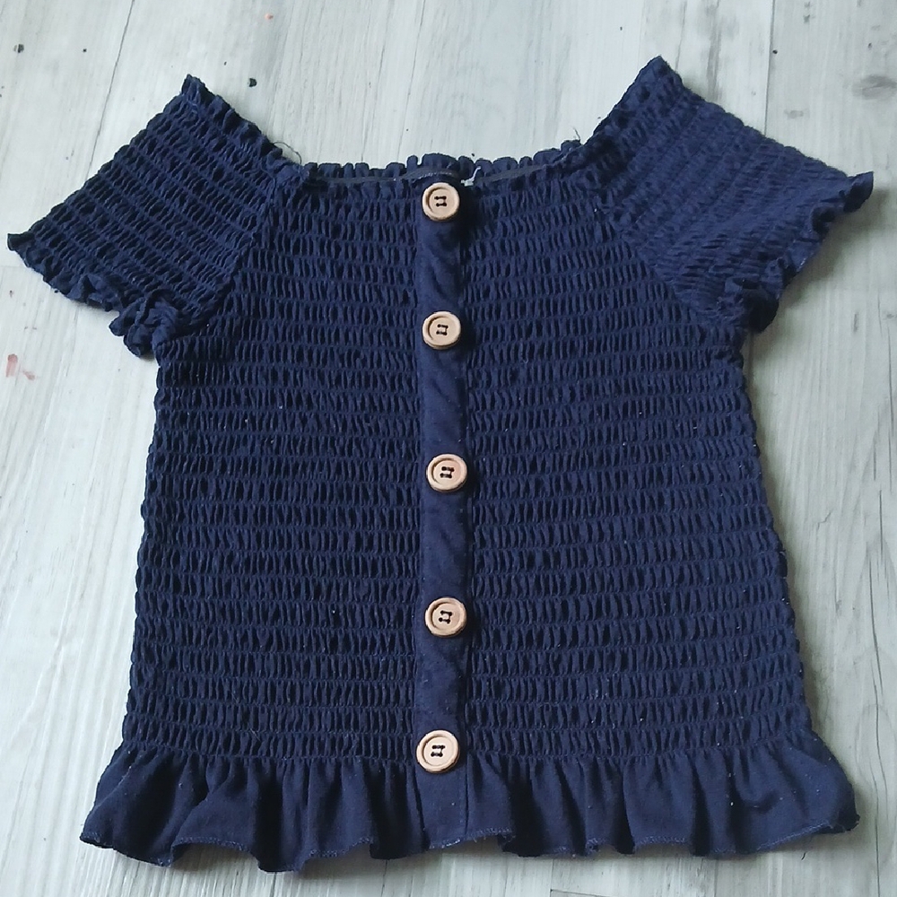 Navy Blue Smocked Kids Top